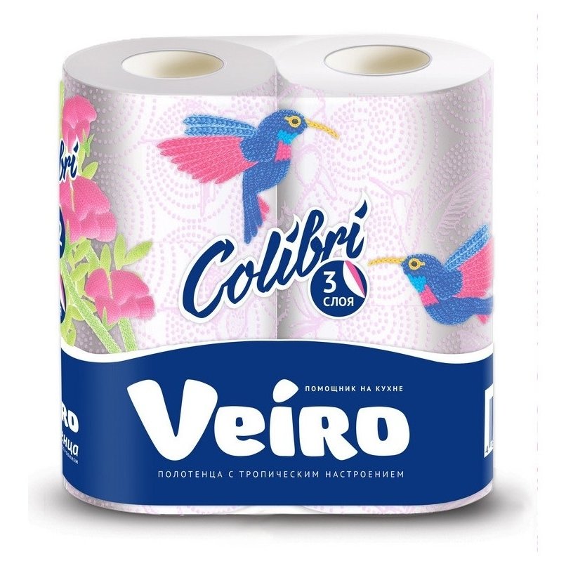 Полотенца бумажные Veiro Colibri 3-сл.,белые с гол.тиснением,2рул./уп.8п32