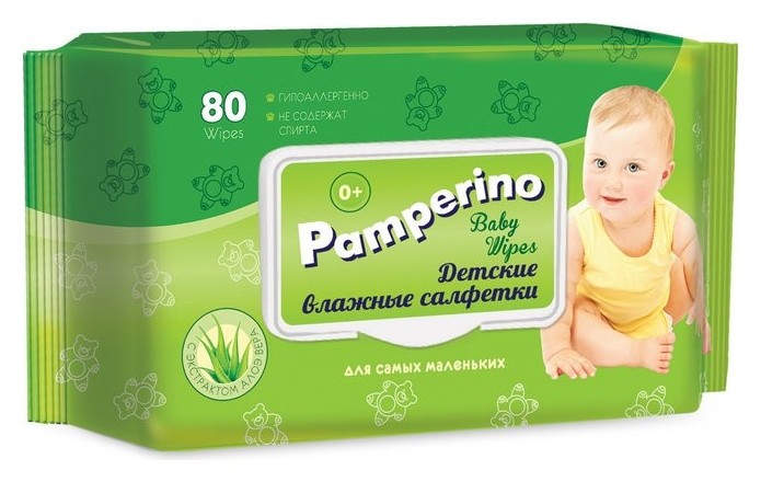Салфетки влажные Pamperino детские 80шт в упаковке с клапаном