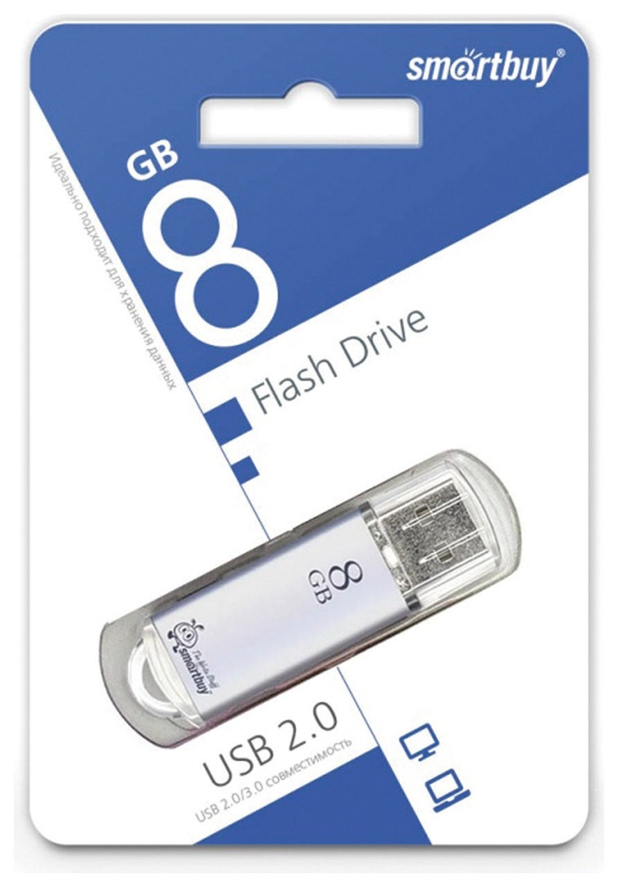 Флеш-память Smartbuy V-cut, 8gb, USB 2.0, сереб, Sb8gbvc-s