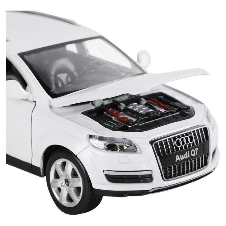 Машина металлическая Audi Q7 1:24, свобод ход колес, открываются двери, капот, багажник, световые и звуковые эффекты, цвет белый