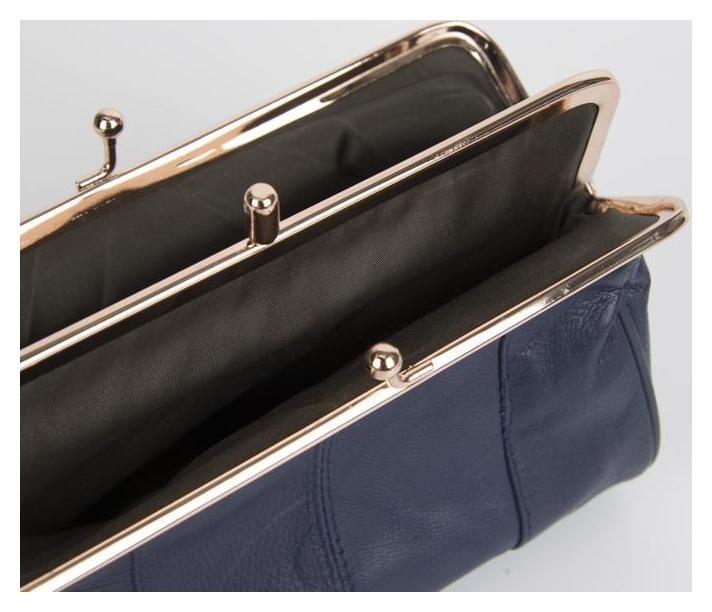 Клатч-косметичка наружный карман 2 отдела на фермуаре цвет темно-синий