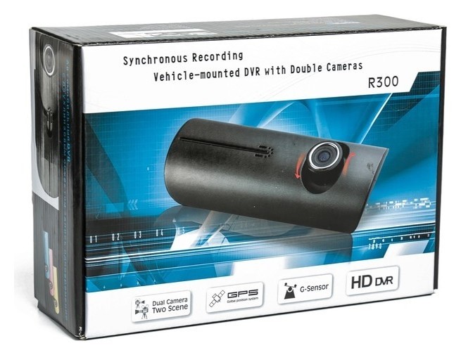 Видеорегистратор 2 камеры с Gps, разрешение HD 1280х480p, TFT 2.7, угол обзора 132°
