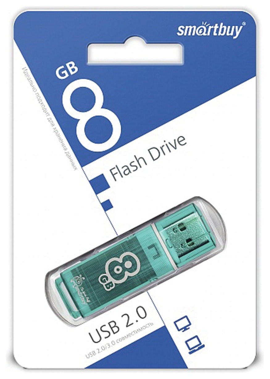 Флеш-память Smartbuy Glossy, 8gb, USB 2.0, зел, Sb8gbgs-g