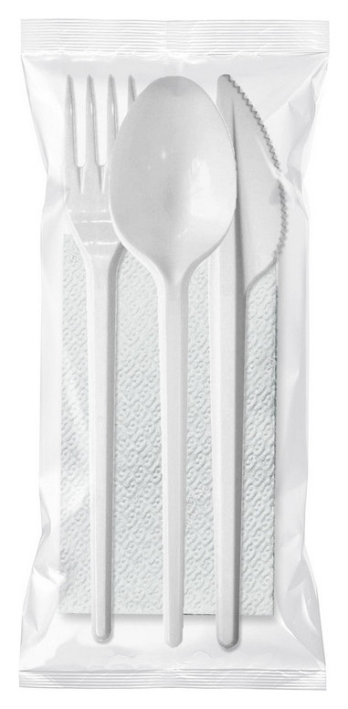Комплект одноразовой посуды, №4 (Вилка, ложка ст., нож, салфетка) 200шт/уп