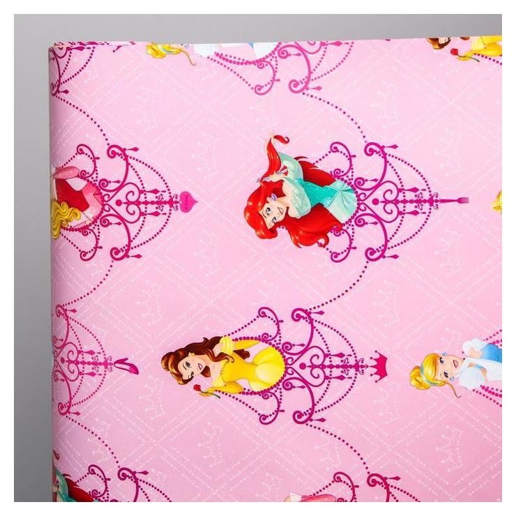 Бумага упаковочная глянцевая двусторонняя Принцессы Дисней 60x90 см Цвет розовый