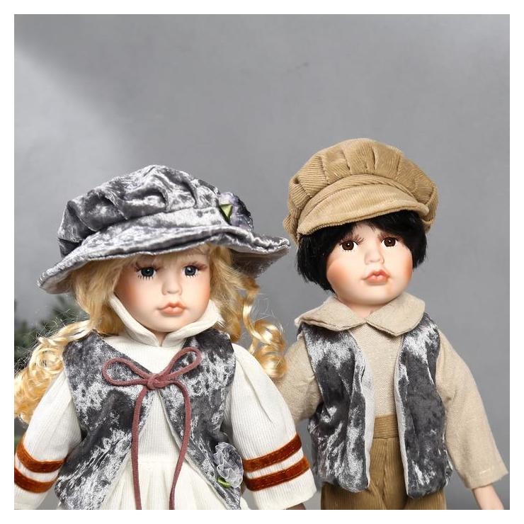 Кукла коллекционная парочка набор 2 шт Юля и Юра в плюшевых жилетках 40 см