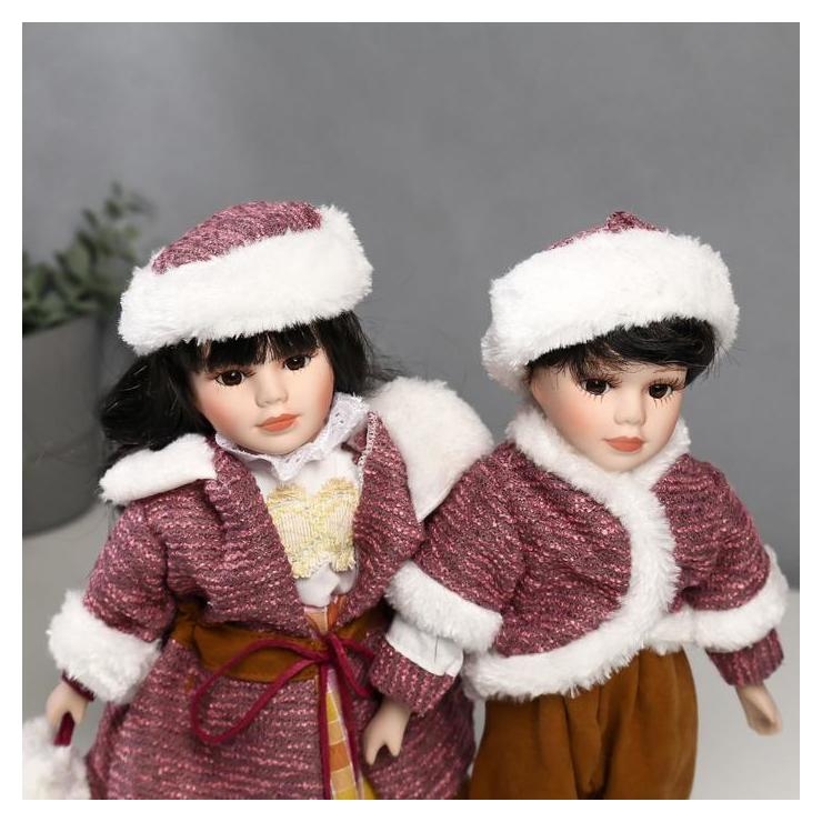 Кукла коллекционная парочка набор 2 шт Ника и паша в нарядах с мехом 30 см