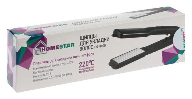 Щипцы-гофре Homestar Hs-8005, 30 Вт, алюминиевые пластины, 33х80 мм, 220°с, шнур 1.8 м