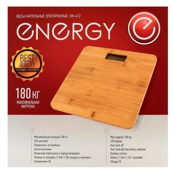 Весы напольные Energy En-412, электронные, до 180 кг, бамбук