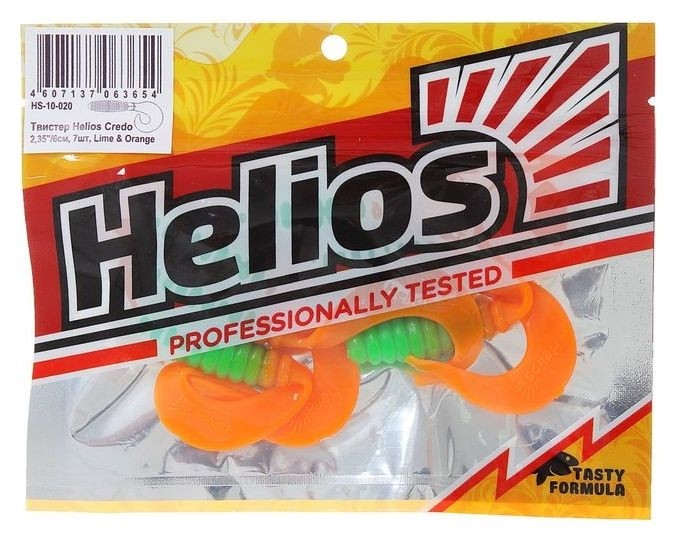 Твистер Helios Credo 6,0 см Lime  Orange Hs-10-020, набор 7 шт.