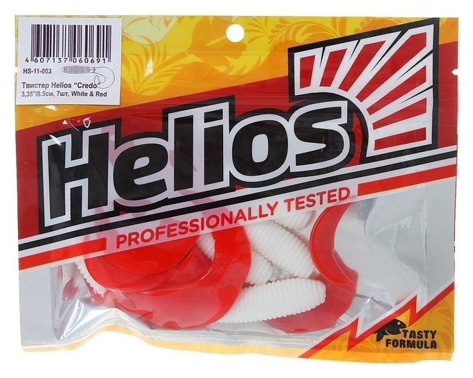 Твистер Helios Credo 8,5 см White  Red Hs-11-003, набор 7 шт.