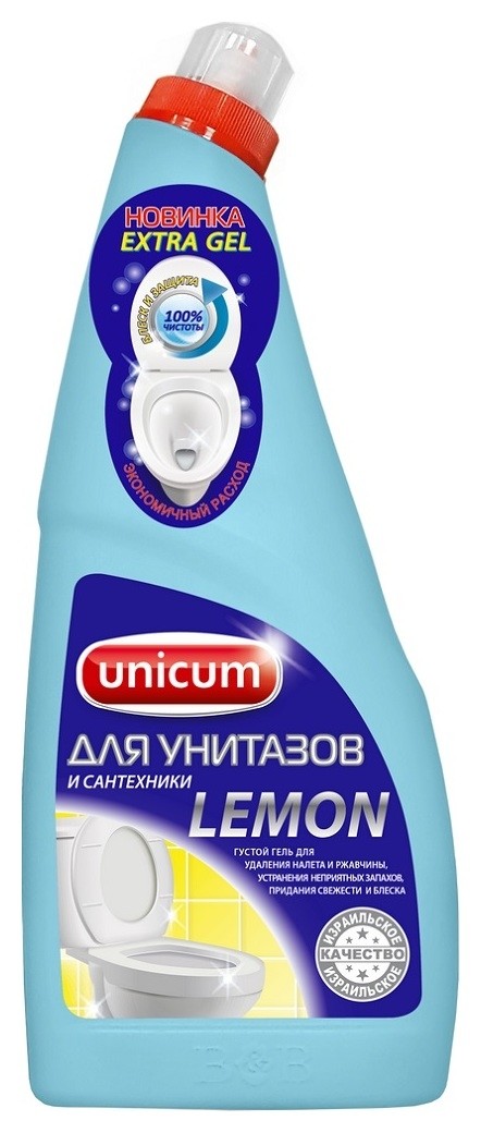 Чистящее средство Unicum гель для угитаза лимон, флакон, 750 мл