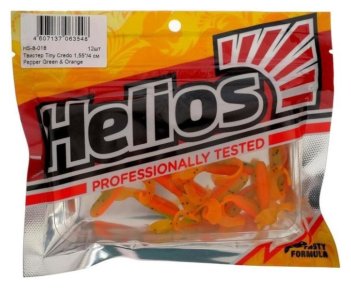 Твистер Helios тiny Credo 4 см Pepper Green  Orange Hs-8-018, набор 12 шт.