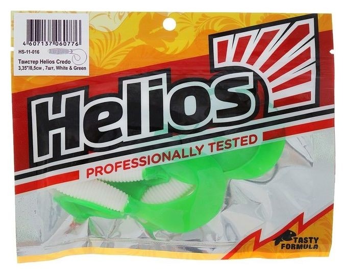 Твистер Helios Credo 8,5 см White  Green Hs-11-016, набор 7 шт.