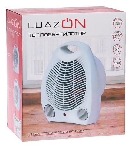 Тепловентилятор Luazon Lto-03, спиральный, напольный, 1000/2000 Вт, 2 режима, белый