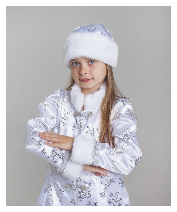 Карнавальный костюм Снегурочка, сатин, платье, головной убор, р. 30, рост 116 см