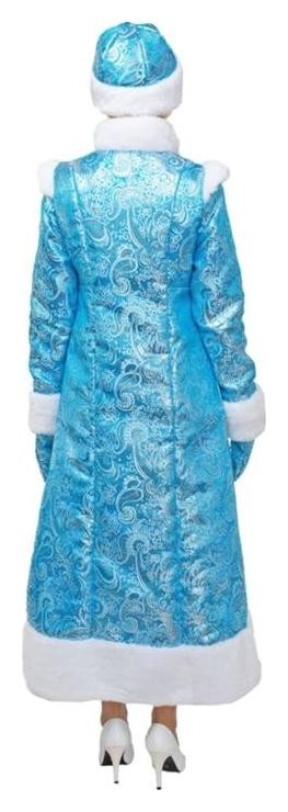 Карнавальный костюм Снегурочка, шубка из парчи длинная, шапочка, рукавички, р. 52