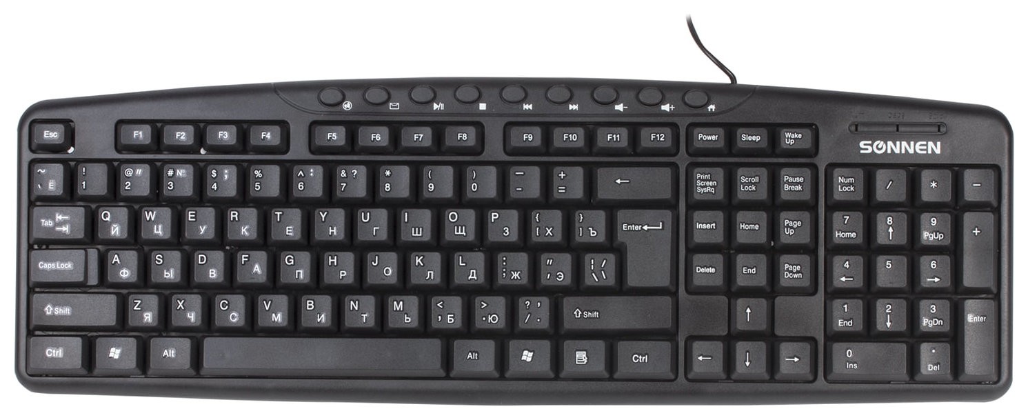 Клавиатура проводная Sonnen Kb-8137, Usb, 104 клавиши + 12 дополнительных, мультимедийная, черная, 512652