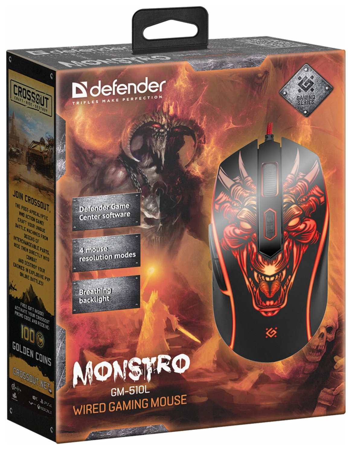 Мышь проводная игровая Defender Monstro Gm-510l, Usb, 5 кнопок + 1 колесо-кнопка, оптическая, черная, 52510
