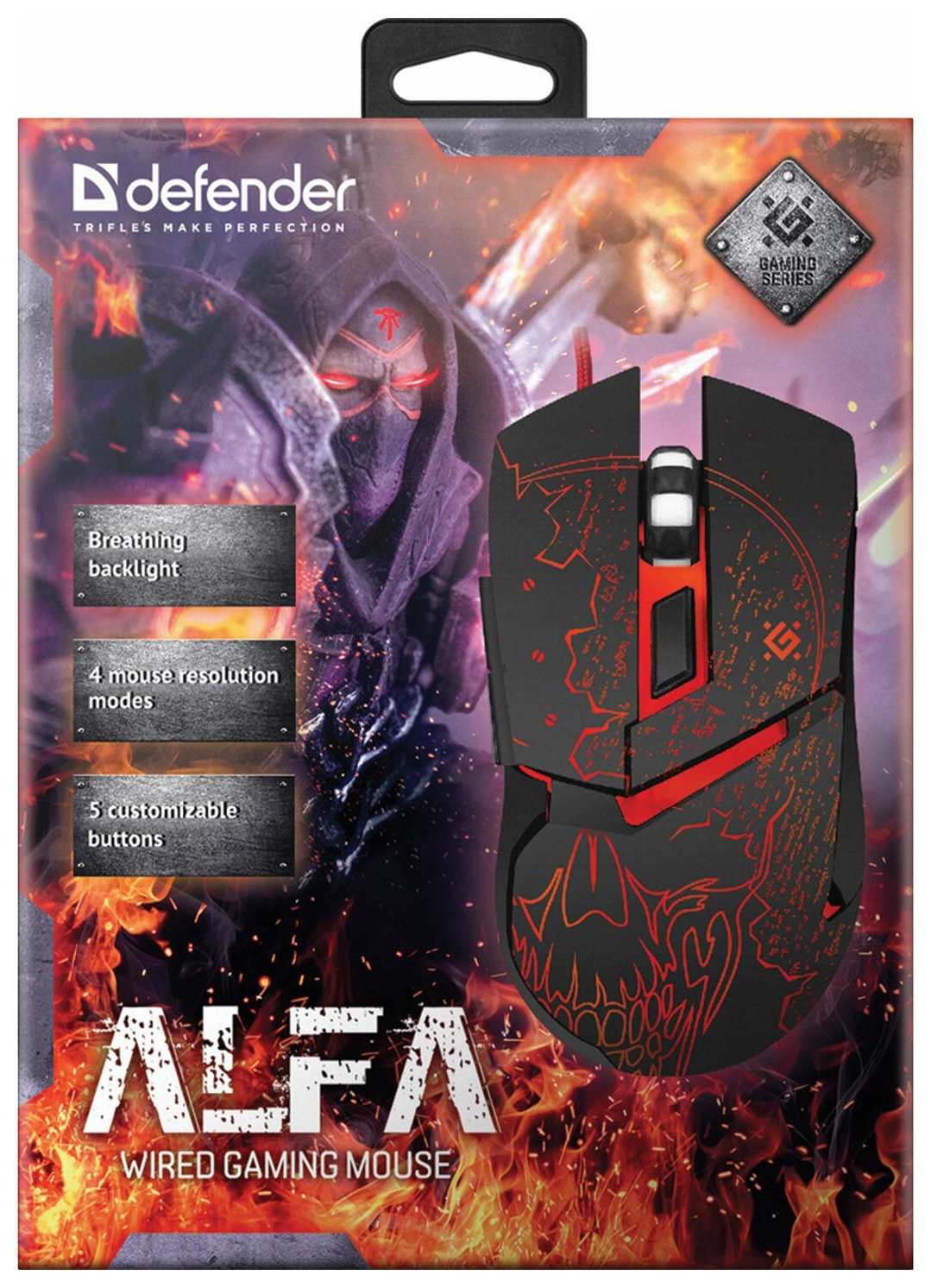 Мышь проводная игровая Defender Alfa Gm-703l, Usb, 6 кнопок+1 колесо-кнопка, оптическая, черная, 52703