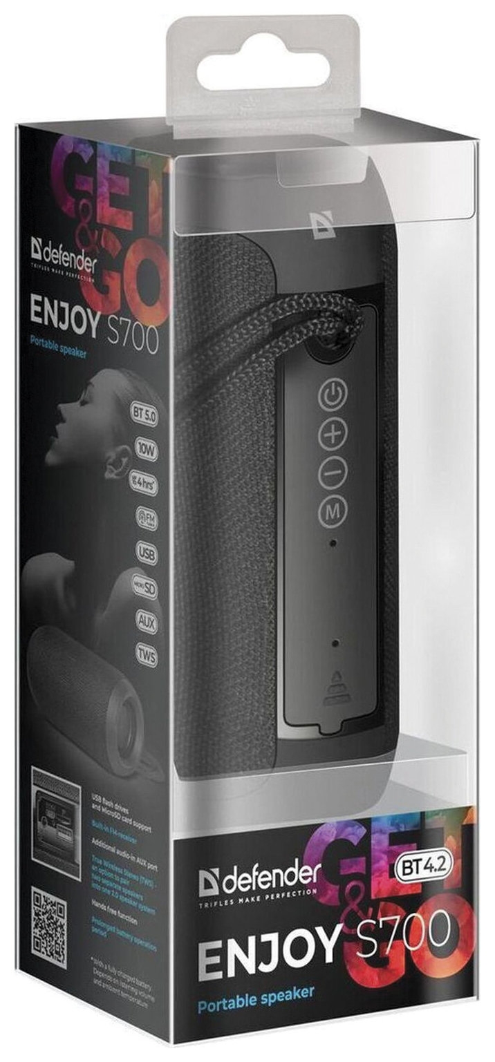 Колонка портативная Defender Enjoy S700, 2.0, 10 Вт, Bluetooth, Fm-тюнер, Usb, Microusb, Micro SD, черная, 65701