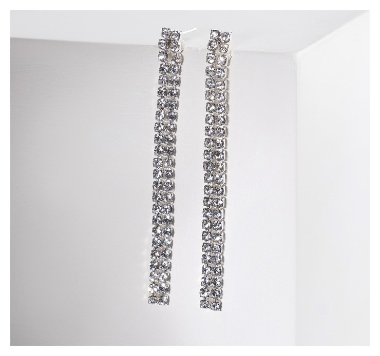 Набор 2 предмета: серьги, кулон Элегантность кисточки, цвет белый в серебре, 100 см