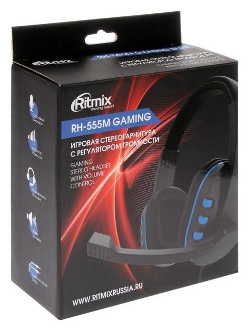 Наушники Ritmix Rh-555m Gaming, игровые, полноразмерные, микрофон, 2x3.5 мм, 1.8 м, синие