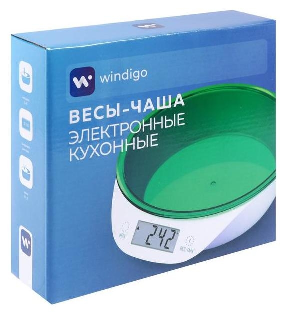 Весы кухонные Windigo Lvkb-501, электронные, до 5 кг, чаша 1.3 л, зелёные