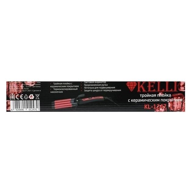 Плойка Kelli Kl-1247, 65 Вт, керамическое покрытие, тройная, красно-чёрная