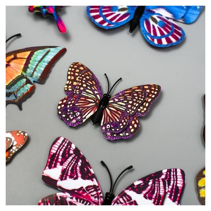 Магнит пластик Бабочки двойные крылья фосфорные набор 12 шт