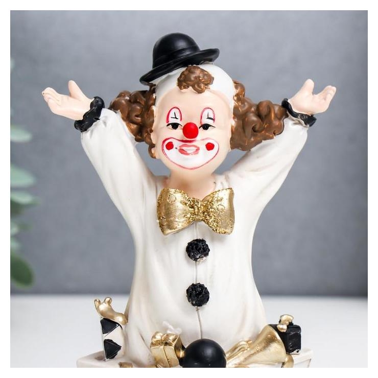 Сувенир полистоун Клоун выпрыгивает из подарка чёрно-белый с золотом 16х8х10,5 см