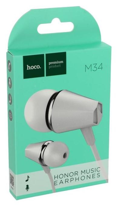 Наушники Hoco M34, проводные, вакуумные, микрофон, 16 Ом, 3.5 мм, 1.2 м, белые