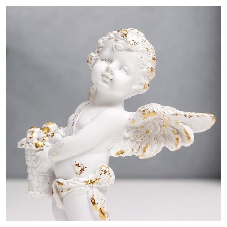 Сувенир полистоун Белоснежный ангел, золотая патина на крыльях, с корзиной 13х9,7х6см 62571