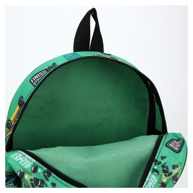 Рюкзак детский, отдел на молнии, наружный карман, цвет зелёный, Машинки