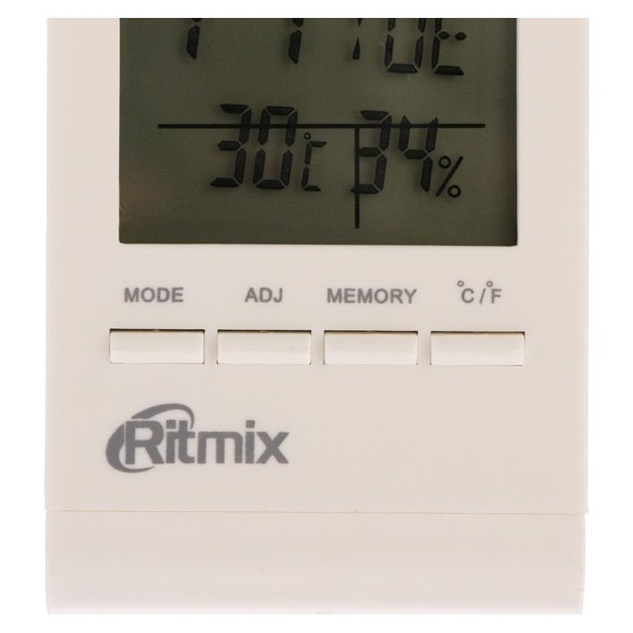 Метеостанция Ritmix Cat-040, комнатная, термометр, гигрометр, будильник, 1хlr1140, белая