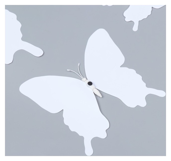 Магнит пластик Бабочки двойные крылья белый набор 12 шт