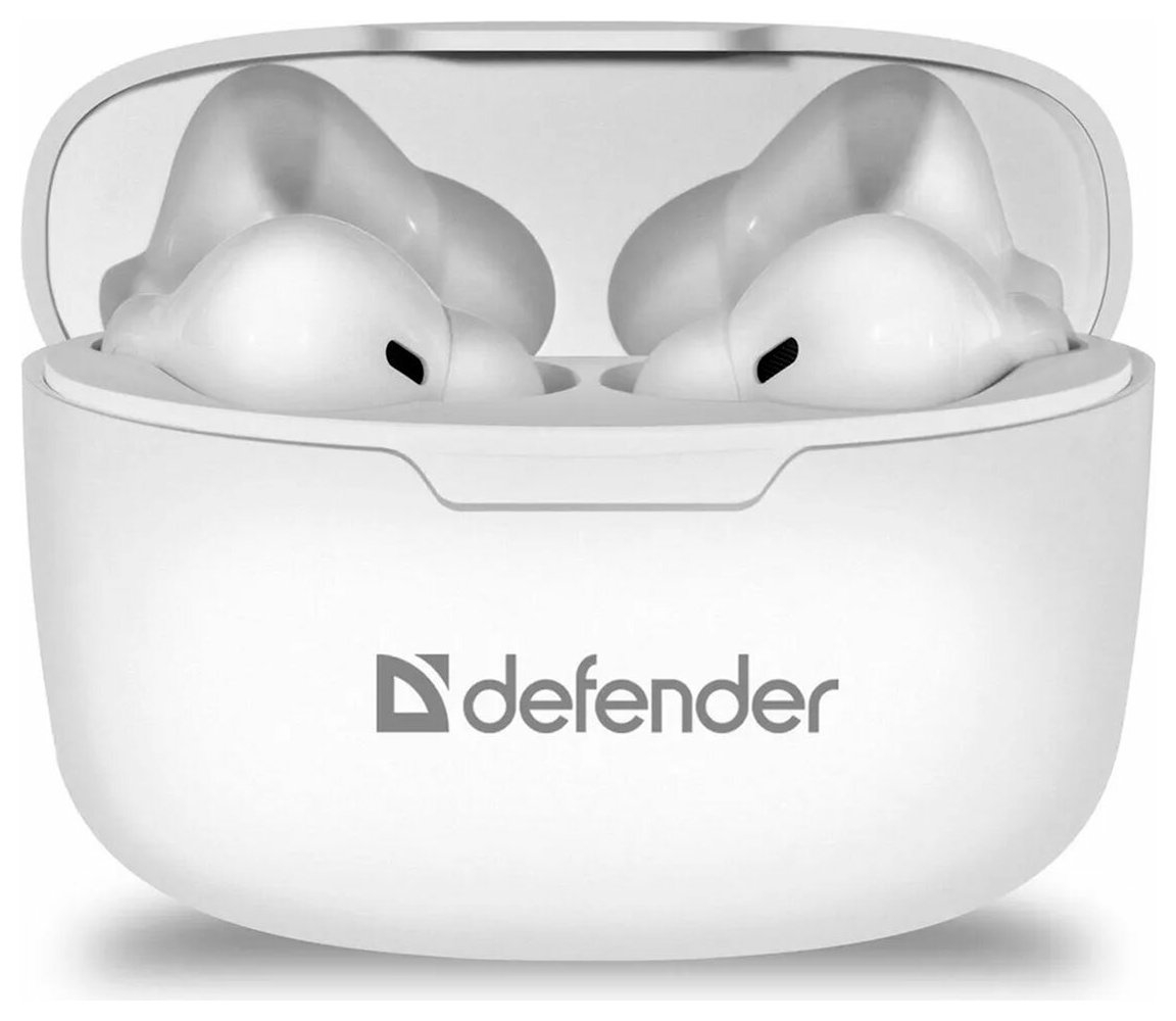 Наушники с микрофоном (Гарнитура) Defender Twins 903, Bluetooth, беспроводные, белые, 63903