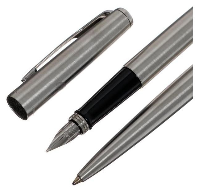 Набор Parker Jotter Core Fk61 Stainless Steel CT М, ручка шариковая + ручка перьевая, 1.0 мм, корпус из нержавеющей стали, синие чернила