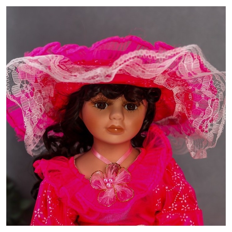 Кукла коллекционная керамика Леди амелия в ярко-розовом платье 40 см