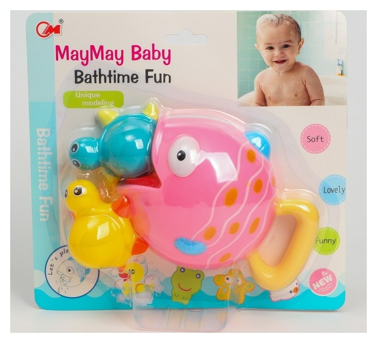 Набор игрушек для игры в ванне Рыбка и черепашки, розовая