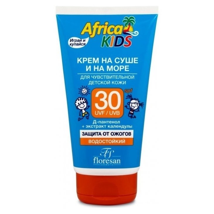 Крем для чувствительной детской кожи защитный водостойкий На суше и море SPF 30 Africa kids