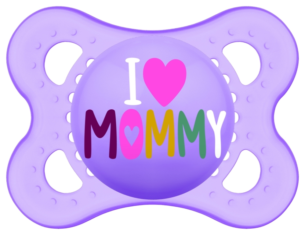Пустышка силиконовая 2 шт. и контейнер для стерилизации, хранения и переноски, розовая и фиолетовая, Original 0-6 мес I Love Mommy