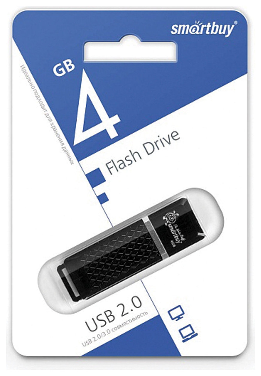 Флеш-диск 4 GB, Smartbuy Quartz, USB 2.0, черный, Sb4gbqz-k