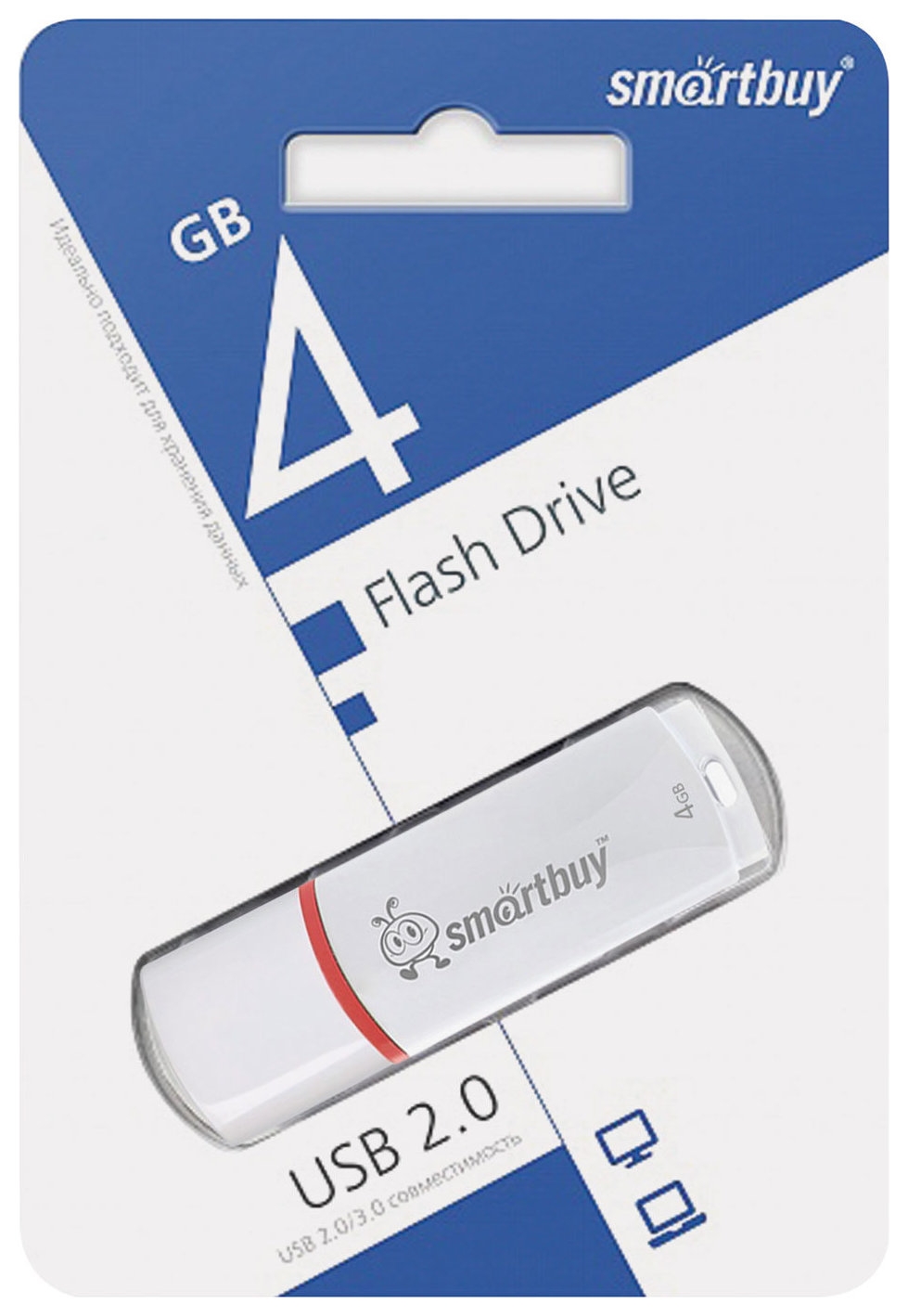 Флеш-диск 4 GB, Smartbuy Crown, USB 2.0, белый, Sb4gbcrw-w