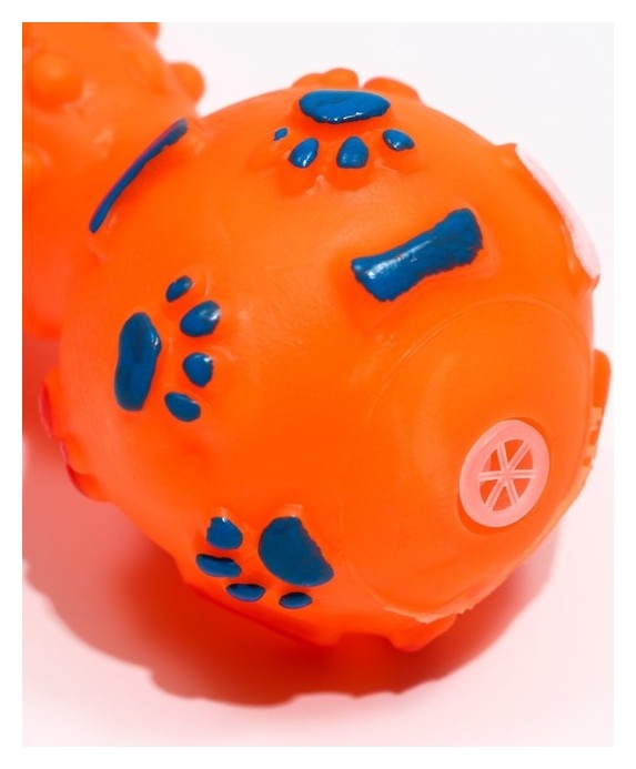 Игрушка пищащая Гантель с лапками для собак, 13 см, оранжевая