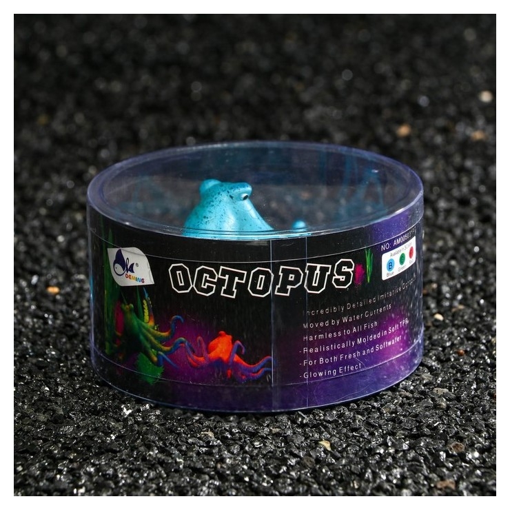 Декор для аквариума осьминог силиконовый, с неоновым эффектом, 11 х 9,5 х 4,5 см, синий