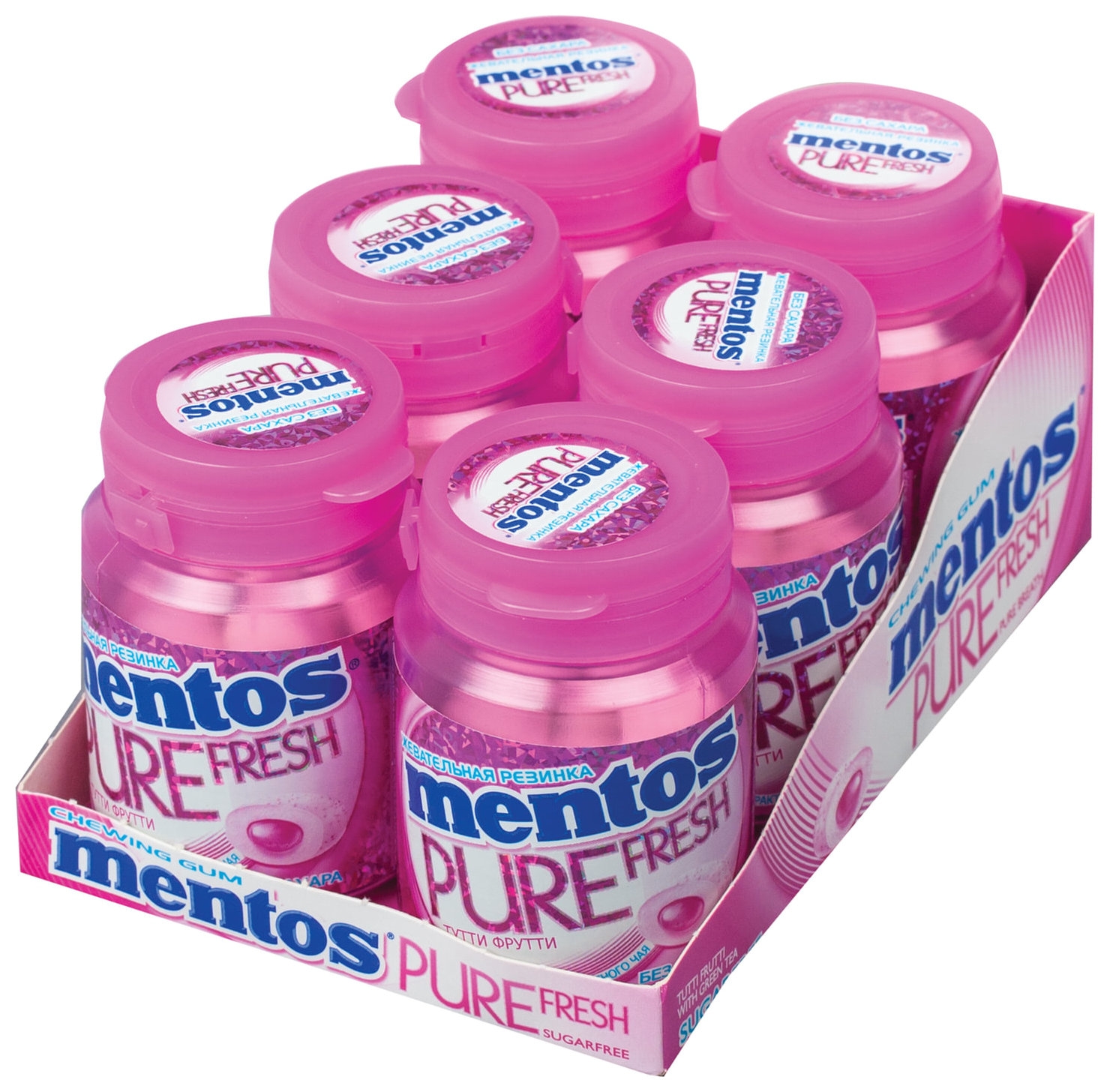 Жевательная резинка Mentos Pure Fresh (Ментос) Тутти-фрутти, 54 г, банка, 39248