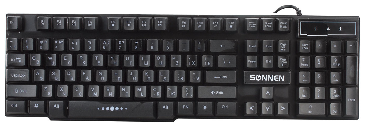 Клавиатура проводная Sonnen Kb-7010, Usb, 104 клавиши, Led-подсветка, черная, 512653