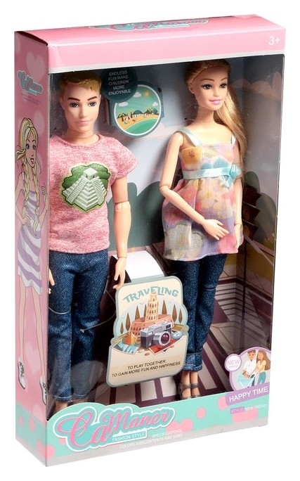 Набор кукол шарнирных Семья в путешествии, розовая футболка