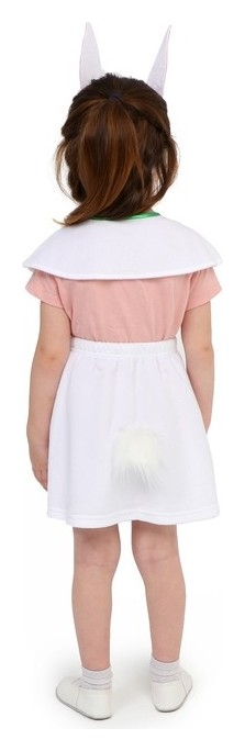 Карнавальный костюм Зайка белая, плюш, пелерина, юбка, головной убор, рост 98-104 см
